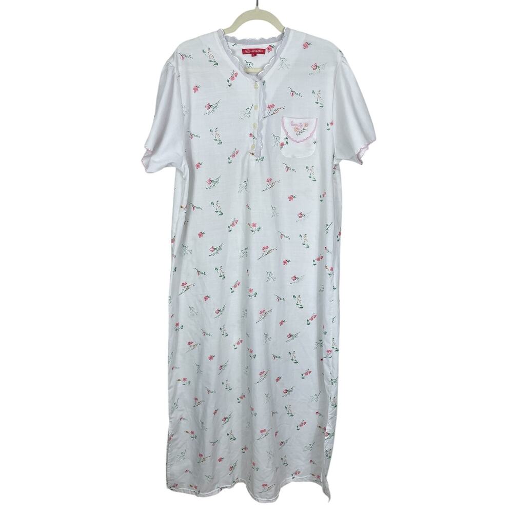 Floral Maxi Nightgown Cotton Blend Size Large Grandmacore Cottage Romantic